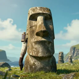 Geralt of Rivia as an Easter Island head
