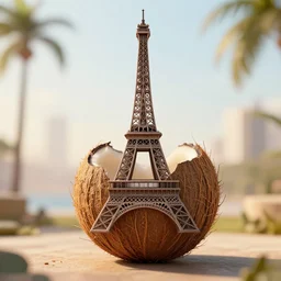 the eiffel tower but it is a coconut, ultra realistic, unreal engine 5, depth of field, bokeh, octane render, 8 k hd,