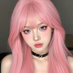 an egirl with pink hair and extensive makeup