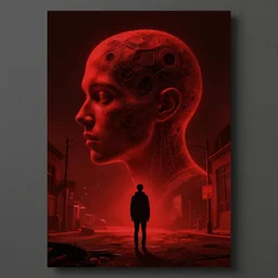 dark matter red art house future alone man going limbo hipper reflection in the horror them open street schizophrenia and stratification of consciousness mind man poster highly detailed full HD 8K resolution