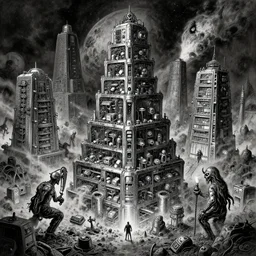 b & w inks of 1 1 horrifying chromed machines in tiers, around nova star, all mainframe and medical, filthy, putrid chrome dip, insane speed of excavating planet grave, by wayne d barlowe, boris vallejo, geof darrow, stefano tamburini, torch light, muted colors, epic, hyper detailed, awe inspiring, award winning horror, hyper