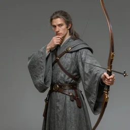 a thoughtful mage in grey gowns and archer by artstation
