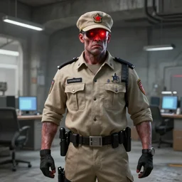 zombie ranger officers beige uniform and caps in brutalist concrete office trending on artstation high detail digital painting 4 k 8 k hd accurate glow red