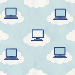 A beautiful fabric pattern texture, of computer in the clouds, flat design, typographics art