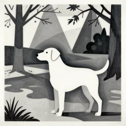 an outine of a dog in a park, suprematism, kazimir malevich