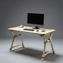 a computer desk made out of bones, dramatic studio lighting, product photography