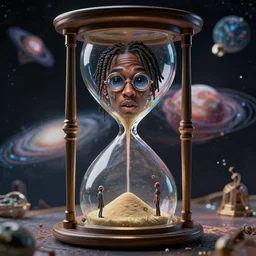 utopian Galaxy, playboi Carti, intricately detailed tiny humanoid inside an hourglass in the style of Emiliano Ponzi and  Chris Ware, futuristic 1990s contemporary art, sci-fi,eye glass, inside view, humanoid pov, intricate artwork by Tooth Wu and wlop and beeple, octane render, trending on artstation, greg rutkowski very coherent symmetrical artwork, depth field, unreal engine, cinematic, hyper realism, high detail, octane cinema 4D render, A24 cinematography, 8k