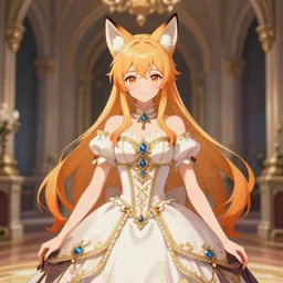 a pretty girl with fox ears wearing an ornate dress in her castle chambers, anime key visual, lois van baarle, ilya kuvshinov, rossdraws, artstation