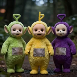 ultra realistic worn out teletubbies in the backrooms, low key, 8 k, bokeh
