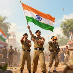 indian soldiers hoisting the indian flag on independence day, 8 k uhd, unreal engine, octane render in the artstyle of finnian macmanus, john park and greg rutkowski