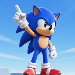 a sonic the hedge pointing up in the sky, computer graphics by miyamoto, featured on deviantart, sots art, rendered in maya, xbox 3 6 0 graphics, 2 d game art