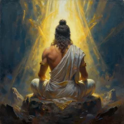 painting of god sitting in the abyss god rays from back award winning 4 0 0 mm