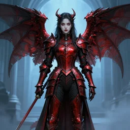 angel knight gothic girl in dark and red dragon armor. by gaston bussiere, by rembrandt, 1 6 6 7, artstation trending, blue light, by konstantin razumov *