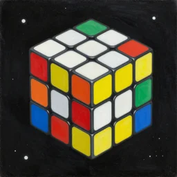 a painting of a rubiks cube in space by howard arkley