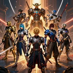 war, diverse katana cybersuits, from behind, wide wide angle, vivid, elaborate, highly detailed, beautiful lighting