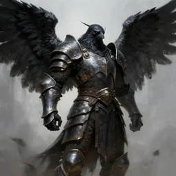 crow warrior in heavy armor. black wings. digital painting, hd, detailed.