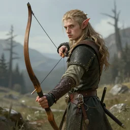 a young tiefling!!!!!!!!!!!!!!!!!! ranger holding a bow ready, highly detailed digital painting 4 k