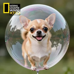 photo of a happy chihuahua in a bubble, award - winning photograph, national geographic, 8 k uhd