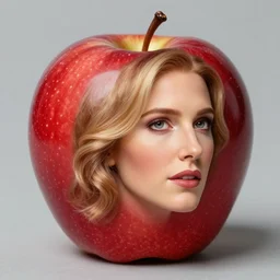 apple with the head of christina applegate, ultra - realistic, anthropomorphization,