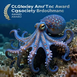 an amazing underwater shot of a blue spotted octopus, trending on artstation cgsociety, award winner, highly detailed.