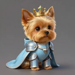 cute little anthropomorphic Yorkshire Terrier knight wearing a cape and a crown, tiny, small, miniature  Yorkshire Terrier dog animal, short, pale blue armor, cute and adorable, pretty, beautiful, DnD character art portrait, matte fantasy painting, DeviantArt Artstation, by Jason Felix by Steve Argyle by Tyler Jacobson by Peter Mohrbacher, cinematic lighting