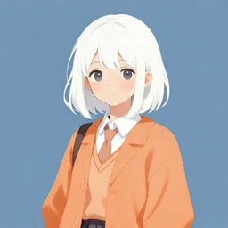 a cute girl with shoulder - length white short hair wearing school uniform, cold color background, warm color clothes, sharp focus, pure background color, illustration, morandi color scheme, art station, by ilya kuvshinov