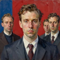 portrait of a man in a suit with tie highly detailed oil painting by francis bacon, edward hopper, adrian ghenie, glenn brown, soft light, 4 k, red and blue,