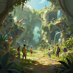 photo environement post futurist zoo : 4, 4 k rtx hdr volume light concept studio matte painting environement digital illustration style art that looks like it is from borderlands and by feng zhu and loish and laurie greasley, victo ngai, andreas rocha, john harris by jesper ejsing, by rhads, makoto shinkai and lois van baarle