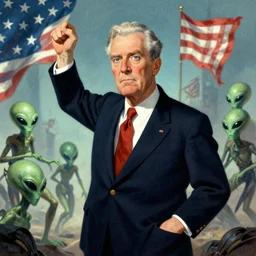 the archetypal american president defending america against the invasion of alien communists
