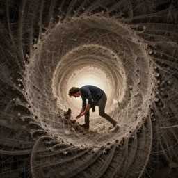 a man gets sucked into a fractal, ultra realistic, concept art, intricate details, highly detailed, wide angle, by andrew robinson, gaston bussiere, craig mullins, simon bisley