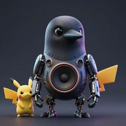high quality 3 d render very cute cyborg crow! incorporated speakers!, cyberpunk highly detailed, unreal engine cinematic smooth, in the style of blade runner & detective pikachu, hannah yata charlie immer, moody light, low angle, uhd 8 k, sharp focus