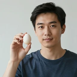 a portrait of a man holding an egg