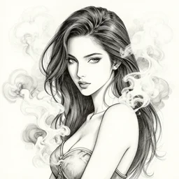 portrait of a woman sensual surrounded by smoke fumes, pen and ink, intricate line drawings, by craig mullins, ruan jia, kentaro miura, greg rutkowski