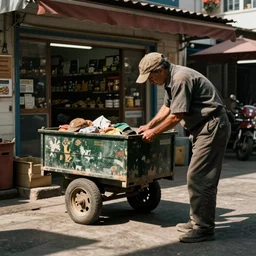 the loader goes to the store on his hands in a cap