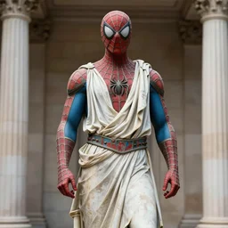 a statue of Spider-Man in Ancient Greece