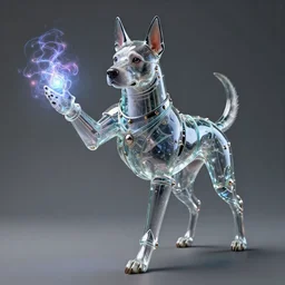 a portrait of dog magician in glass armor releasing spell, full height, moving forward, concept art, trending on artstation, highly detailed, intricate, sharp focus, digital art, 8 k
