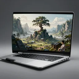 drawing of innovative concept laptop by Japanese engineers,  blade runner style, 3d,  photorealism