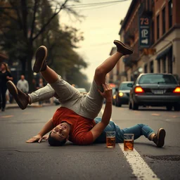 3 drunks fall over in the street