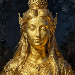 golden goddess, extreme fine detail background, night, highly detailed, high quality, digital painting, hyperrealistic, by nicola samori and wayne barlowe
