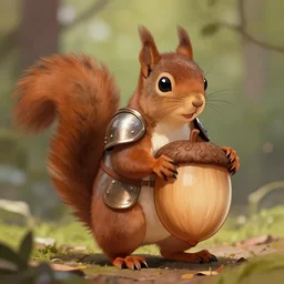 squirrel in acorn armor, digital art