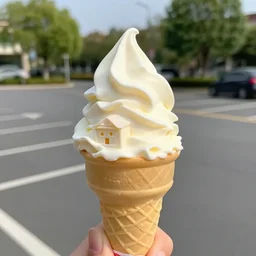 ice cream cone the size of a house in the parking lot