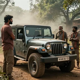 Mahindra thar tribe members watching nearby an epic fantasy dramatic lighting cinematic establishing shot extremely high detail photorealistic c