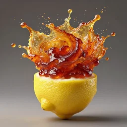 man's head made out of lemon skin, head is exploding into a swirl of jam, jam swirl explosion : ornate, dynamic, particulate, intricate, elegant, highly detailed, centered, artstation, smooth, sharp focus, octane render