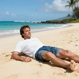 chuck norris resting on a beach in hawaii