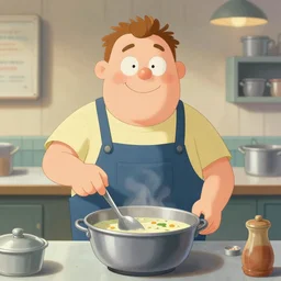 pickle rick serving in a soup kitchen, pickle rick stirring soup, kindness, detailed portrait, matte painting