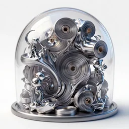 a trippy illustration of interleaved rolls of metallic plasticine melded together into fractals enclosed by a crystalline dome. dmt, machine elves, 8 k, octane render