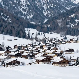 an italian town in the dolomites mountains, winter