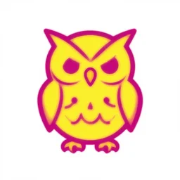 A yellow and magenta logo of an owl from wip3out in the y2k style, created by The Designers Republic