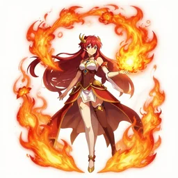 female anime sorcerer floral combustion, magic, medieval fantasy, elemental creature, fire, flowers, artstation, pixiv, celshading, vibrant, symbolic