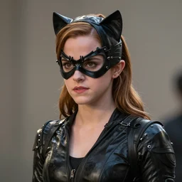 Emma Watson as Catwoman, XF IQ4, 150MP, 50mm, f/1.4, ISO 200, 1/160s, natural light, Adobe Lightroom, photolab, Affinity Photo, PhotoDirector 365, filling the frame, rule of thirds, symmetrical balance, depth layering, golden ratio